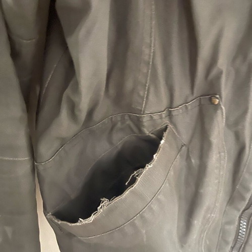 Men's jacket large used with abrasions, grey and brown