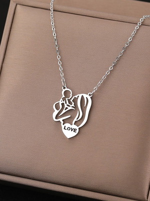 Handmade necklace Mama-child-heart love silver, new