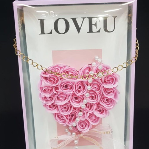 Framed Heart with Synthetic Pink Roses and Pearls