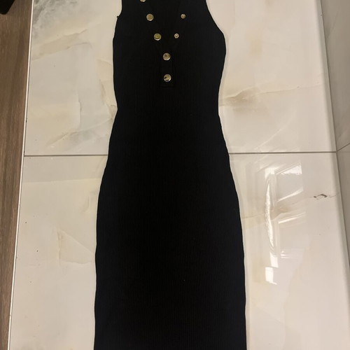 Black ribbed midi dress with gold buttons, like new, size S