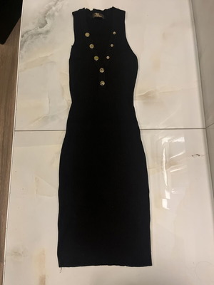 Black ribbed midi dress with gold buttons, like new, size S