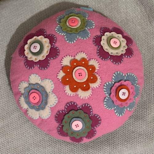 John Lewis decorative pillow used with sewn felt flowers