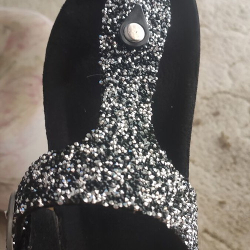 Wide fit black sandals size 41 with rhinestones, adjustable
