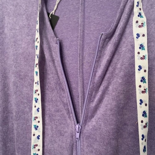 One-piece terry jumpsuit with zipper and hood, refurbished, purple