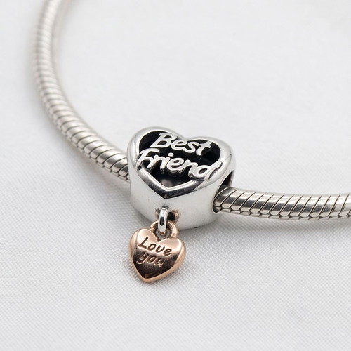 Charm Heart Best Friend silver S925 with pink gold plating new