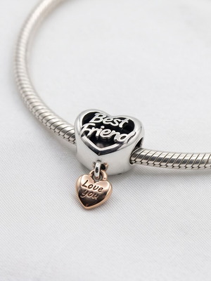 Charm Heart Best Friend silver S925 with pink gold plating new