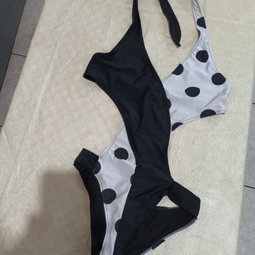 Monokini ολόσωμο μαγιό σαν καινούργιο, μαύρο και άσπρο πουά, μέγεθος L