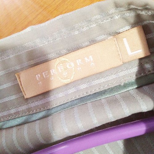 Perform women's shirt gray like new with stripes and pearl buttons