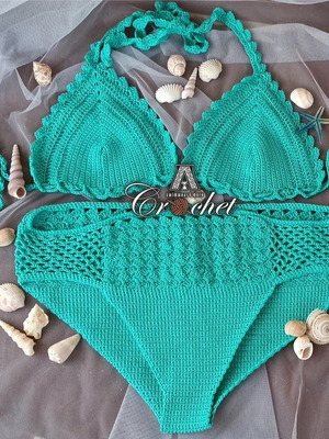 Handmade crochet swimsuit turquoise size medium new