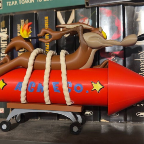 Wile E. Coyote 3D printed figure made to order with red ACME rocket