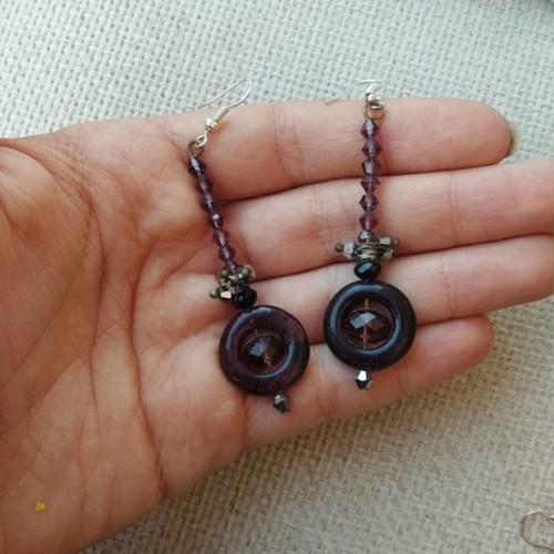 Earrings handmade with purple crystals and semi-precious stone