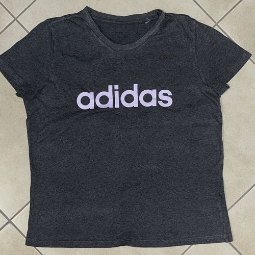 Adidas Women T-Shirt Charcoal Grey Lilac Logo Size L like new