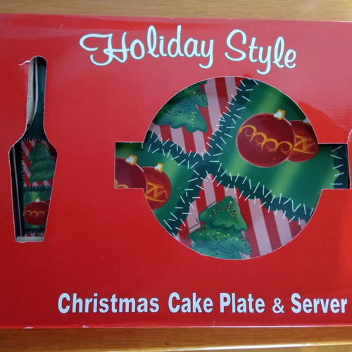 Holiday Style Christmas Cake Plate & Server set, new