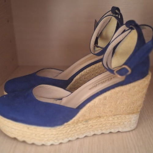Blue platform espadrilles size 38 used, heel height 9.5cm