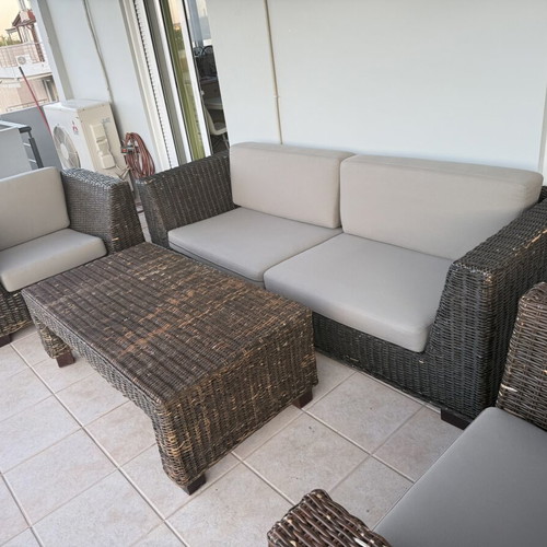 Outdoor bamboo furniture set used, sofa, 2 armchairs & coffee table