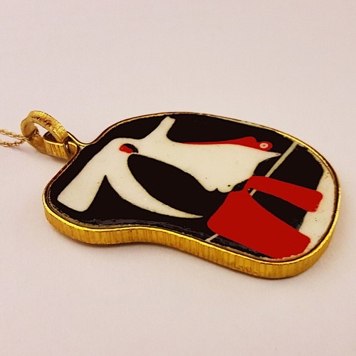 Joan Miro necklace made to order, gold-plated steel, cold porcelain