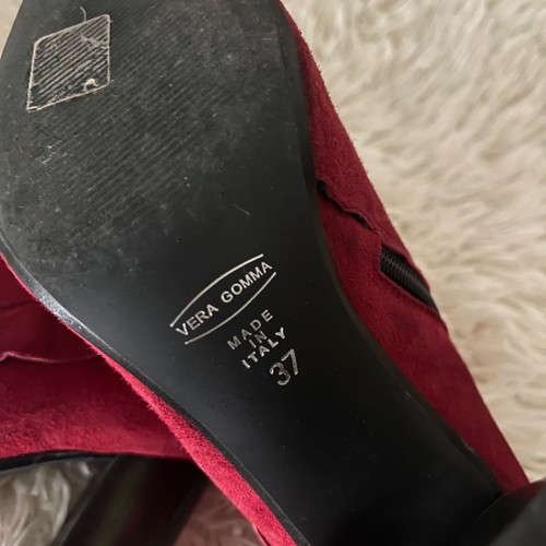 Burgundy velvet ankle boots used, size 37, 8 cm heel
