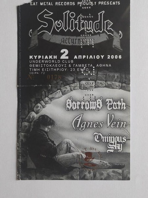 Solitude Aeturnus ticket like new, Underworld Club 2-4-2006