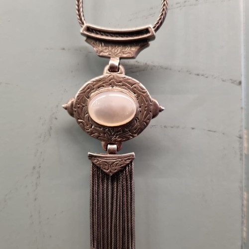 Traditional Gianniotiko Silver Necklace with Oval Motif and Tassels