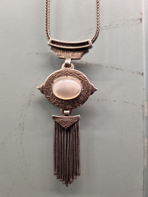 Traditional Gianniotiko Silver Necklace with Oval Motif and Tassels
