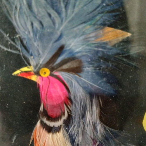 Set of vintage hand-painted art with natural feathers used