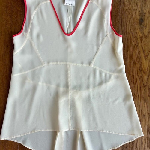 Scooter Plus silk sleeveless shirt like new, ecru with coral trim, size 42