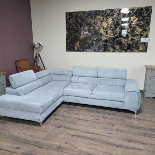 Light Blue Fabric Corner Sofa with Sleep Function and Storage Like New