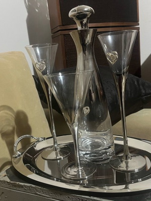 Wedding glassware set like new with tray, carafe and 3 glasses