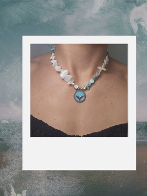 Queen of the Sea Summer Necklace white turquoise, handmade