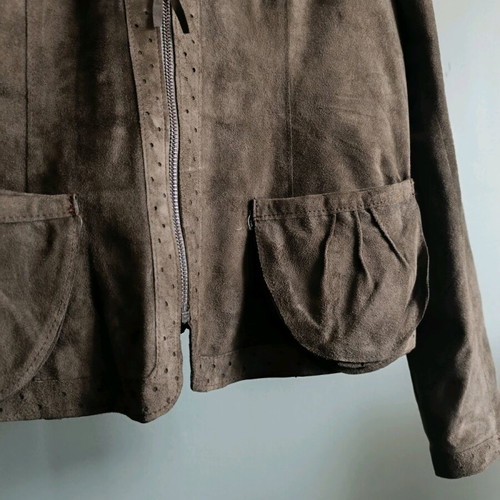 Leather jacket used, short olive with zipper and pockets