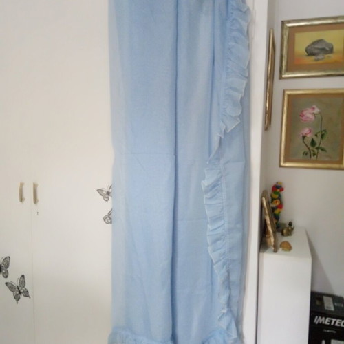 Set of 2 light blue semi-transparent curtains with ruffles
