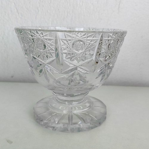 Crystal bowl with foot used, elegant engraved design