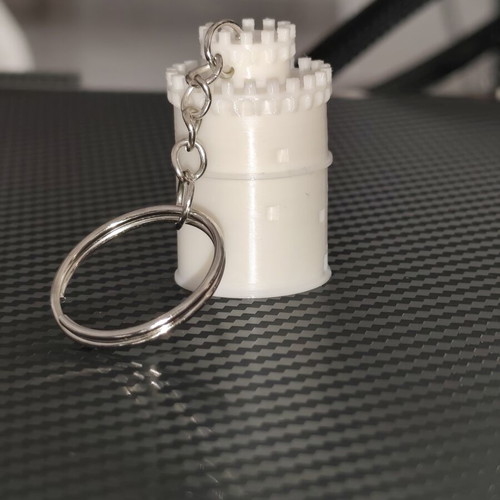 3D Printed Keychain White Tower with Screw Cap new