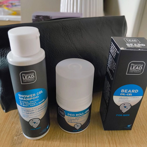 Men's care set with leather toiletry bag
