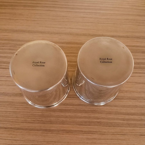 Vintage metal cups Royal Rose Collection set of 2, silver plated, used