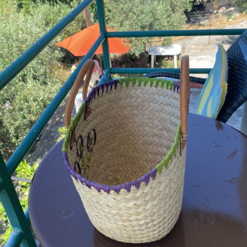 Handmade beach bag large, beige straw