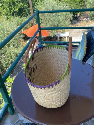 Handmade beach bag large, beige straw