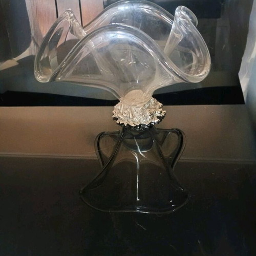 Vintage 90s Glass Decorative Vase with Silver Base like new