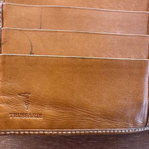 Trussardi vintage women's wallet used, beige and brown leather details