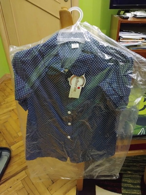 Catherine girls' shirt 10-11 years, navy with white dots