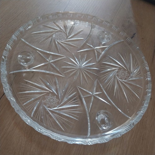 Vintage Cut Glass Cake Stand Plate 11.8" Round used