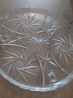 Vintage Cut Glass Cake Stand Plate 11.8" Round used