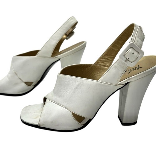 YSL - Yves Saint Laurent white leather mid heels used, size 37.5