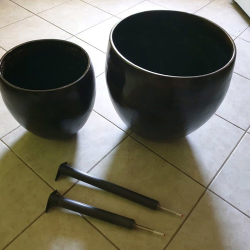 Polyester flower pots used, set of 2, indoor with wooden design