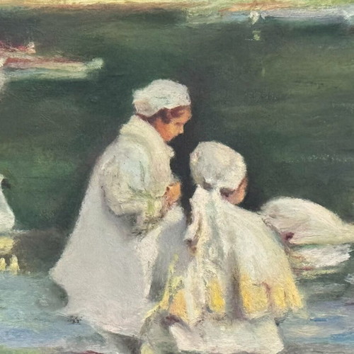Painting The Lake of Swans oil on hardboard like new