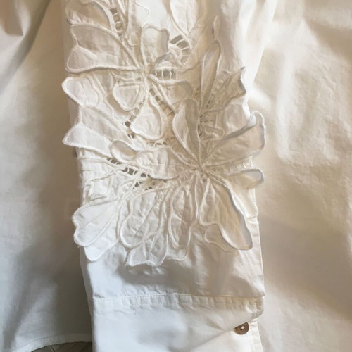 Forte Forte En Fleur shirt used, white cotton poplin with floral embroidery