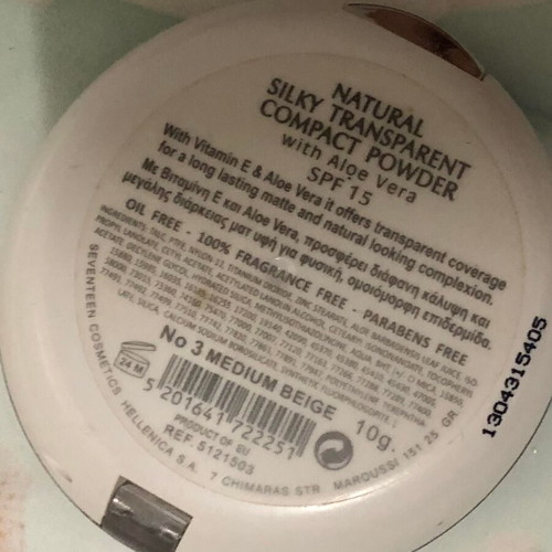 Seventeen Compact half-used with Aloe Vera SPF 15 No 3 Medium Beige used