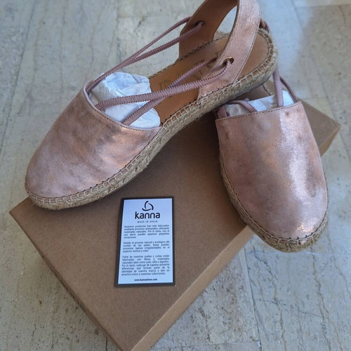 Kanna espadrilles new, leather, rose gold, size 39