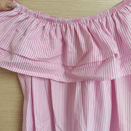 Long pink blouse with ruffles and elastic shoulders new