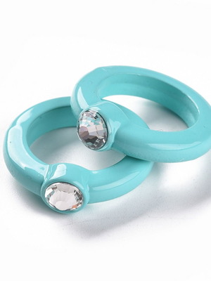 Acrylic ring new turquoise color with rhinestones